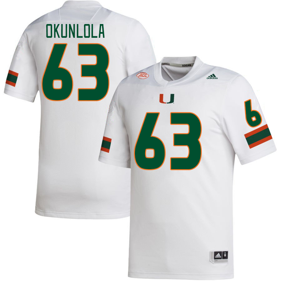 Men #63 Samson Okunlola Miami Hurricanes College Football Jerseys Stitched-White